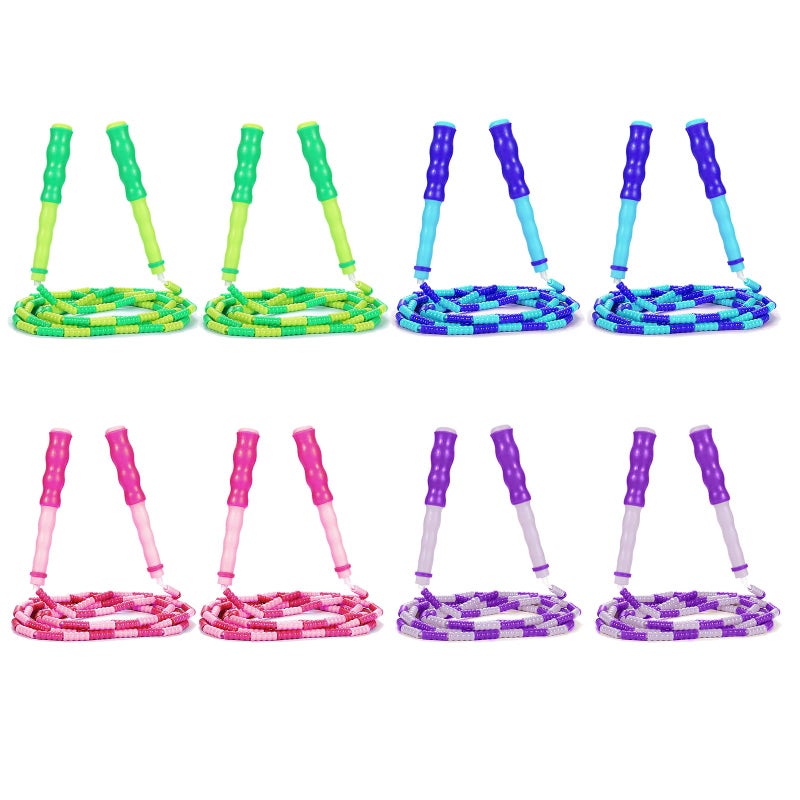 Supertrip Jump Rope Kids - 8 Pack Soft Beaded Skipping Rope Adjustable Tangle-Free Segmented Jumping Rope for Children and Students (2Blue-2Purple-2Pink-2Green) - Image 1